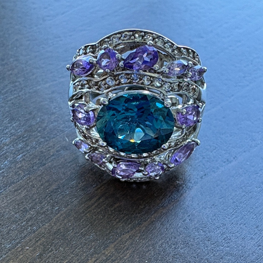 Sheridan Kennedy London Blue Topaz & Amethyst Ring